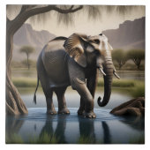 Majestueuze olifant waden in sereen water bij zons tegeltje (Voorkant)