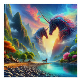 Majestueuze ontmoeting in een kleurrijke vallei -  perfect poster