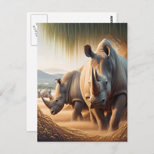 Majestueuze ontmoeting van neushoorn en neushoorn briefkaart (Voorkant / Achterkant)