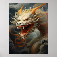 Majestueuze oosterse draak illustratie print /