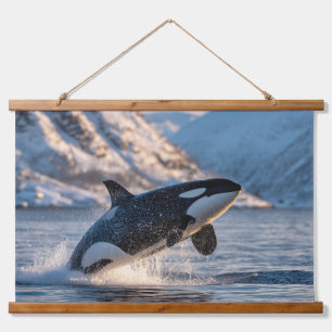 Majestueuze Orka Arctische Splash Natuur Kunst aan Hangend Wandkleed
