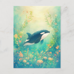 Majestueuze Orka in door de zon verlichte Zee Tuin Briefkaart