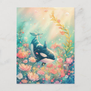 Majestueuze Orka in Roze Zee Tuin Briefkaart