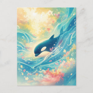 Majestueuze Orka in Zonnige Bloemrijke Zee Briefkaart