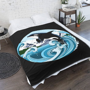 Majestueuze Orka Moordwalvis Blauwe Golven Oceaan Fleece Deken