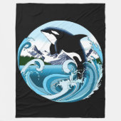 Majestueuze Orka Moordwalvis Blauwe Golven Oceaan Fleece Deken (Voorkant)