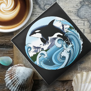 Majestueuze Orka Moordwalvis Blauwe Golven Oceaan Glazen Onderzetter