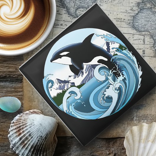 Majestueuze Orka Moordwalvis Blauwe Golven Oceaan Glazen Onderzetter
