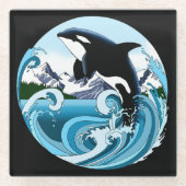 Majestueuze Orka Moordwalvis Blauwe Golven Oceaan Glazen Onderzetter (Voorkant)
