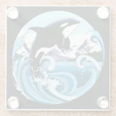 Majestueuze Orka Moordwalvis Blauwe Golven Oceaan Glazen Onderzetter (Achterkant)