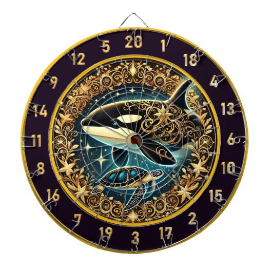 Majestueuze orka schildpad rustieke inrichting dartbord (Voorkant)