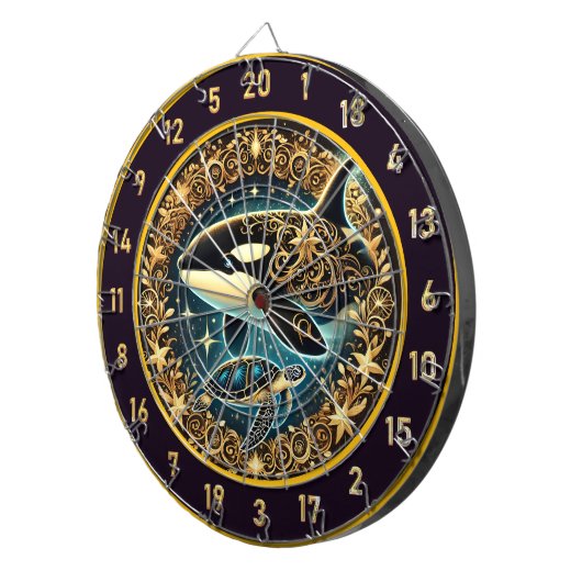 Majestueuze orka schildpad rustieke inrichting dartbord (Voorkant Rechts)