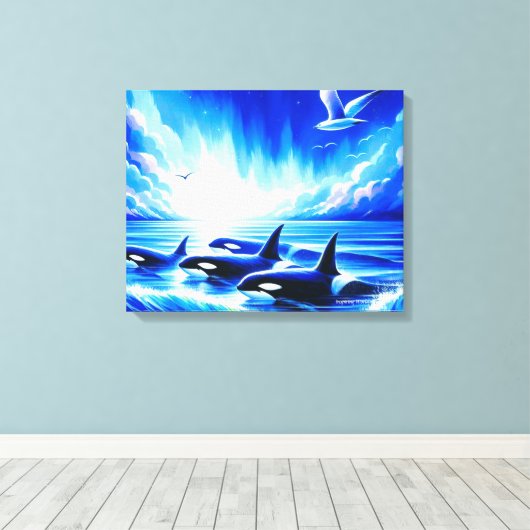 "Majestueuze orka's" Canvas Afdruk (Insitu (Houten vloer))