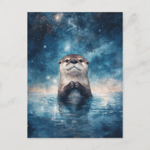 Majestueuze Otter Onder Sterrenhemel Briefkaart