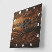 Majestueuze paardensnijwerk in rustiek landschap vierkante klok (Hoek)