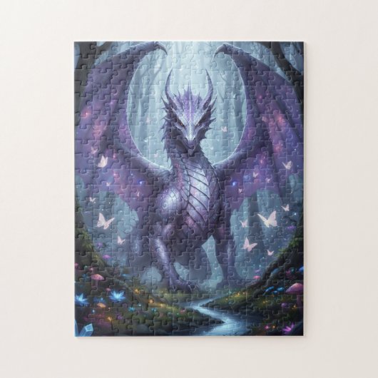 Majestueuze paarse draak in bos legpuzzel (Verticaal)