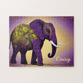 Majestueuze Paarse Olifant met Golden Swirls Legpuzzel