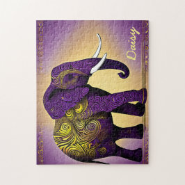 Majestueuze Paarse Olifant met Golden Swirls Legpuzzel