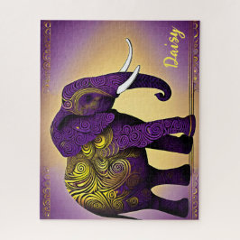 Majestueuze Paarse olifant met gouden wervelingen Legpuzzel