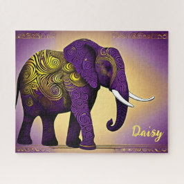 Majestueuze Paarse olifant met gouden wervelingen Legpuzzel