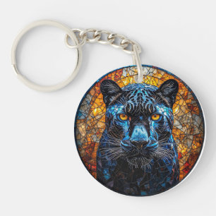 Majestueuze Panter Glas-in-Lood Kunstwerk Sleutelhanger