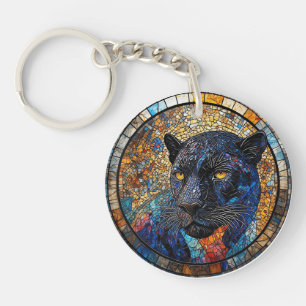 Majestueuze Panter Glas-in-Lood Kunstwerk Sleutelhanger