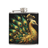 Majestueuze pauw in gouden pracht heupfles (Voorkant)