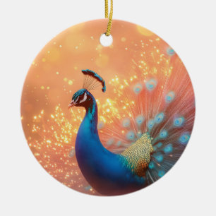 Majestueuze Pauw met Levendig Verenkleed Keramisch Ornament