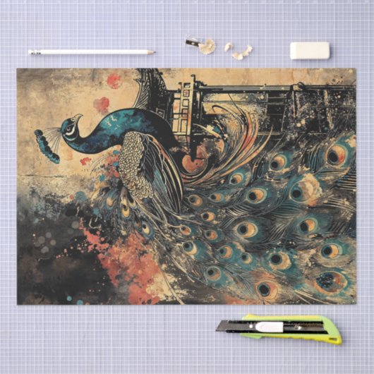 Majestueuze pauw op de Oosterse Pagode Tissuepapier (Craft)