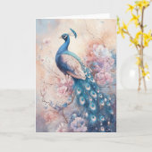 Majestueuze pauw te midden van prachtige bloemen kaart (Gele Bloem)