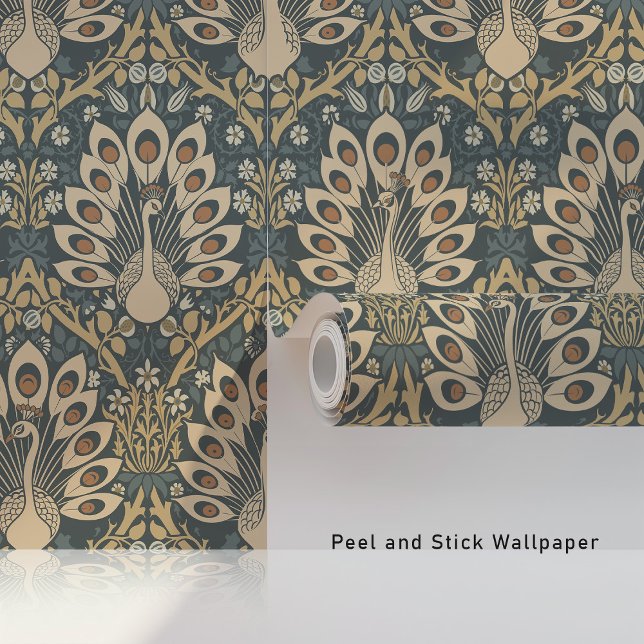 Majestueuze Peacock Parade Art Nouveau Behang (Creator heeft geüpload)