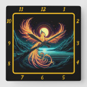 Majestueuze Phoenix boven maanverlichte toppen Vierkante Klok (Voorkant)