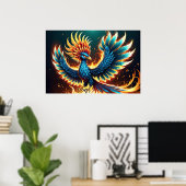 Majestueuze Phoenix Crest Vlammen Poster (Thuiskantoor)