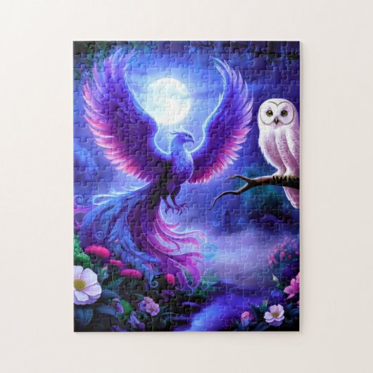 Majestueuze Phoenix in Midnight Garden met uil Legpuzzel (Verticaal)