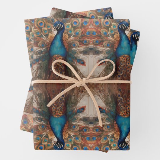 Majestueuze pracht van het Boho Peacock-inpakpapie Inpakpapier Vel (In situ)