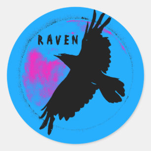 Majestueuze Raaf en Blauwe Maan Ronde Sticker