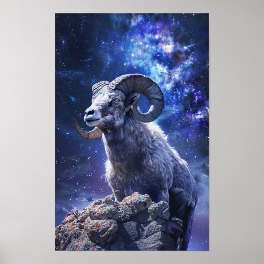 Majestueuze Ram Astrologie Realistisch Schilderen Poster (Voorkant)