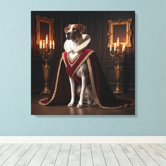 Majestueuze Renaissance Hondenportret  Kaars Canvas Afdruk (Insitu (Houten vloer))