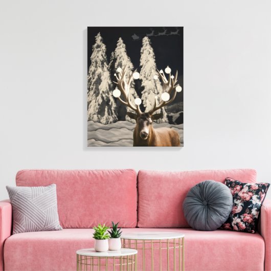 Majestueuze Rendier Sneeuw Kerst Canvas Muurkunst (Insitu (Woonkamer))