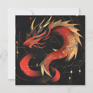 Majestueuze rode en gouden Chinese drakenkunst Feestdagenkaart