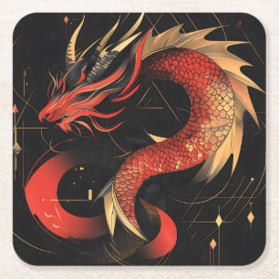 Majestueuze rode en gouden Chinese drakenkunst Kartonnen Onderzetters