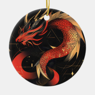 Majestueuze rode en gouden Chinese drakenkunst Keramisch Ornament