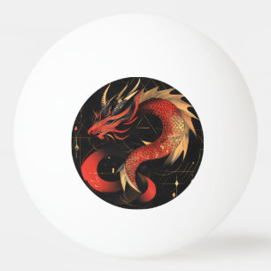 Majestueuze rode en gouden Chinese drakenkunst Pingpongbal