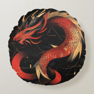 Majestueuze rode en gouden Chinese drakenkunst Rond Kussen