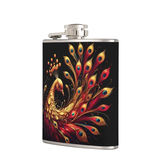 Majestueuze rode en gouden Peacock Heupfles (Links)