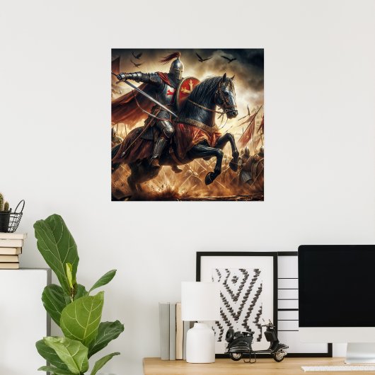 Majestueuze roodgetinte kruistocht ridder in de st poster (Thuiskantoor)