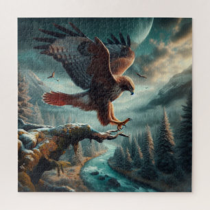 majestueuze roodstaarthaai springt omhoog legpuzzel