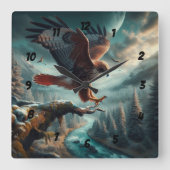 majestueuze roodstaarthaai springt omhoog vierkante klok (Voorkant)