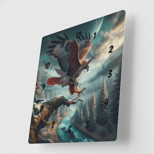 majestueuze roodstaarthaai springt omhoog vierkante klok (Hoek)