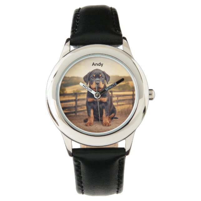 Majestueuze Rottweiler Gepersonaliseerde Kinderen Horloge (Voorkant)